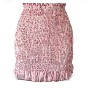 BCBGeneration Smocked Seersucker Mini Skirt Ruffles Red White Size Large